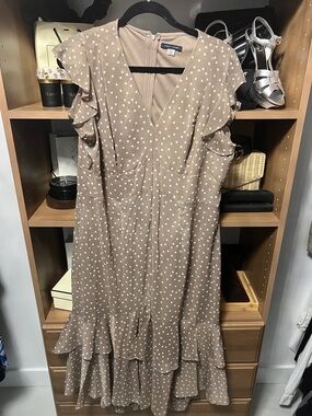 Tommy Hilfiger Taupe Polka Dot Midi Dress